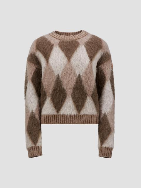 Argyle Wool & Mohair Sweater Women Beige & Brown Moncler