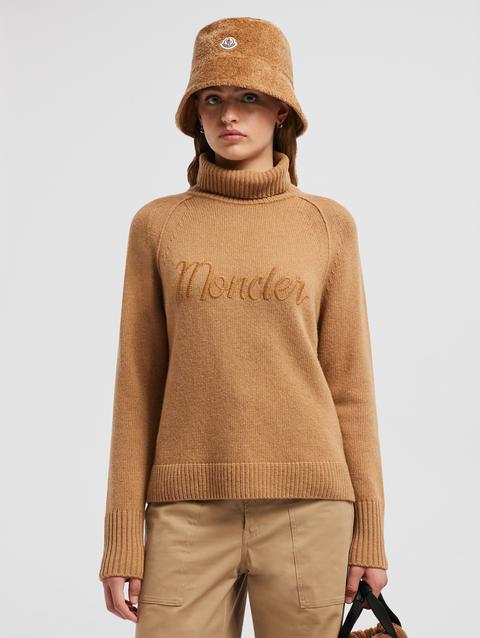 Cashmere & Wool Turtleneck Sweater Women Sand Beige Moncler