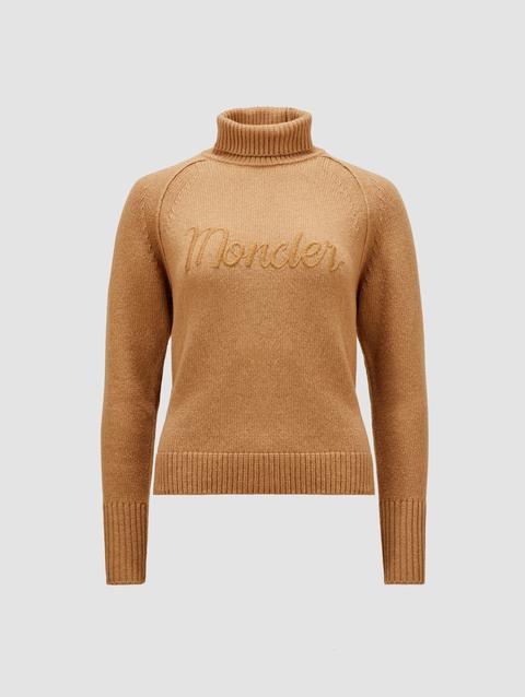 Cashmere & Wool Turtleneck Sweater Women Sand Beige Moncler