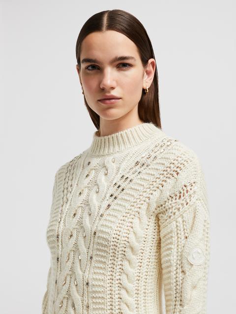 Embroidered Mohair & Wool Sweater Women White Moncler