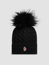 Wool Beanie With Pom Pom Women Black Moncler