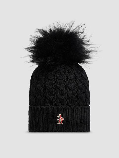 Wool Beanie With Pom Pom Women Black Moncler