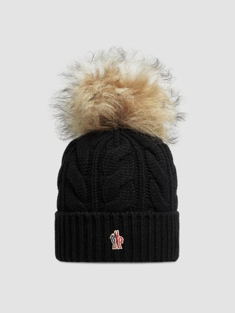 Wool & Cashmere Beanie With Pom Pom Women Black Moncler