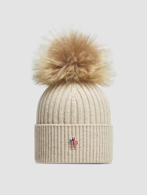 Cashmere Beanie With Pom Pom Women Light Beige Moncler